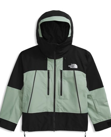 The North Face Gore-Tex Hex Jacket in sage green and black colourway, displayed on a mannequin.
